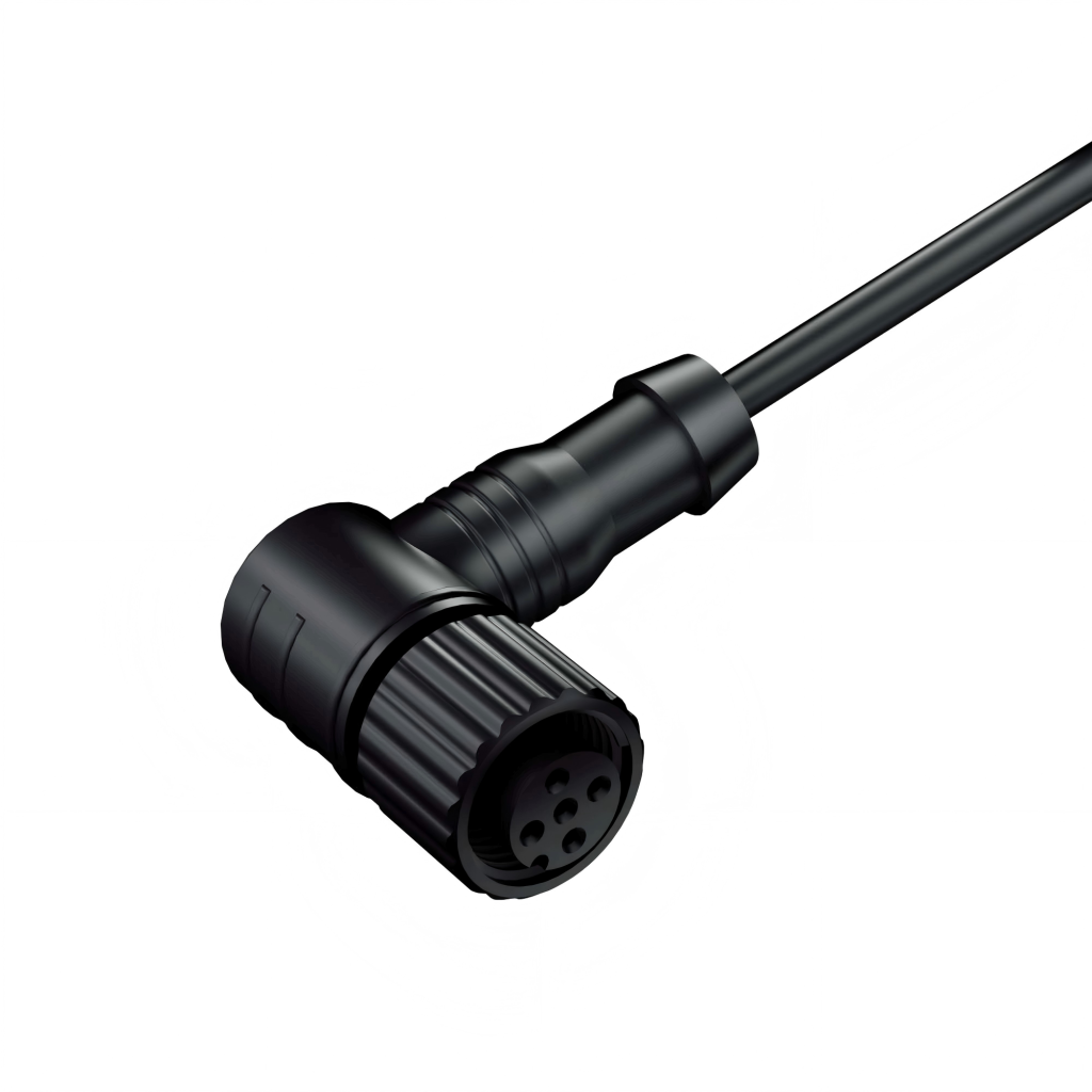 M12 Female 5pin A-coding Angled Connector, Molded Cable, Plastic IP67 IP68
