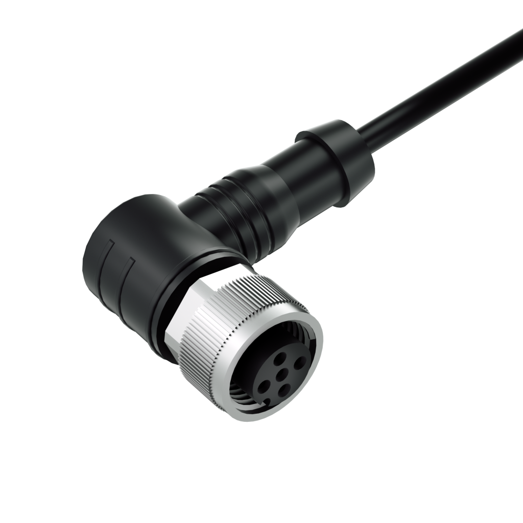 M12 Industrial Female 5pin A-coding Angled Connector, Molded Cable,Shielded