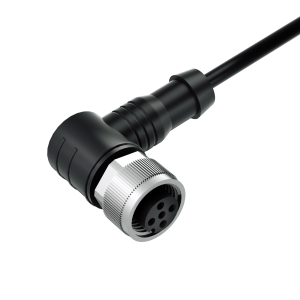 M12 Industrial Female 5pin A-coding Angled Connector, Molded Cable,Shielded