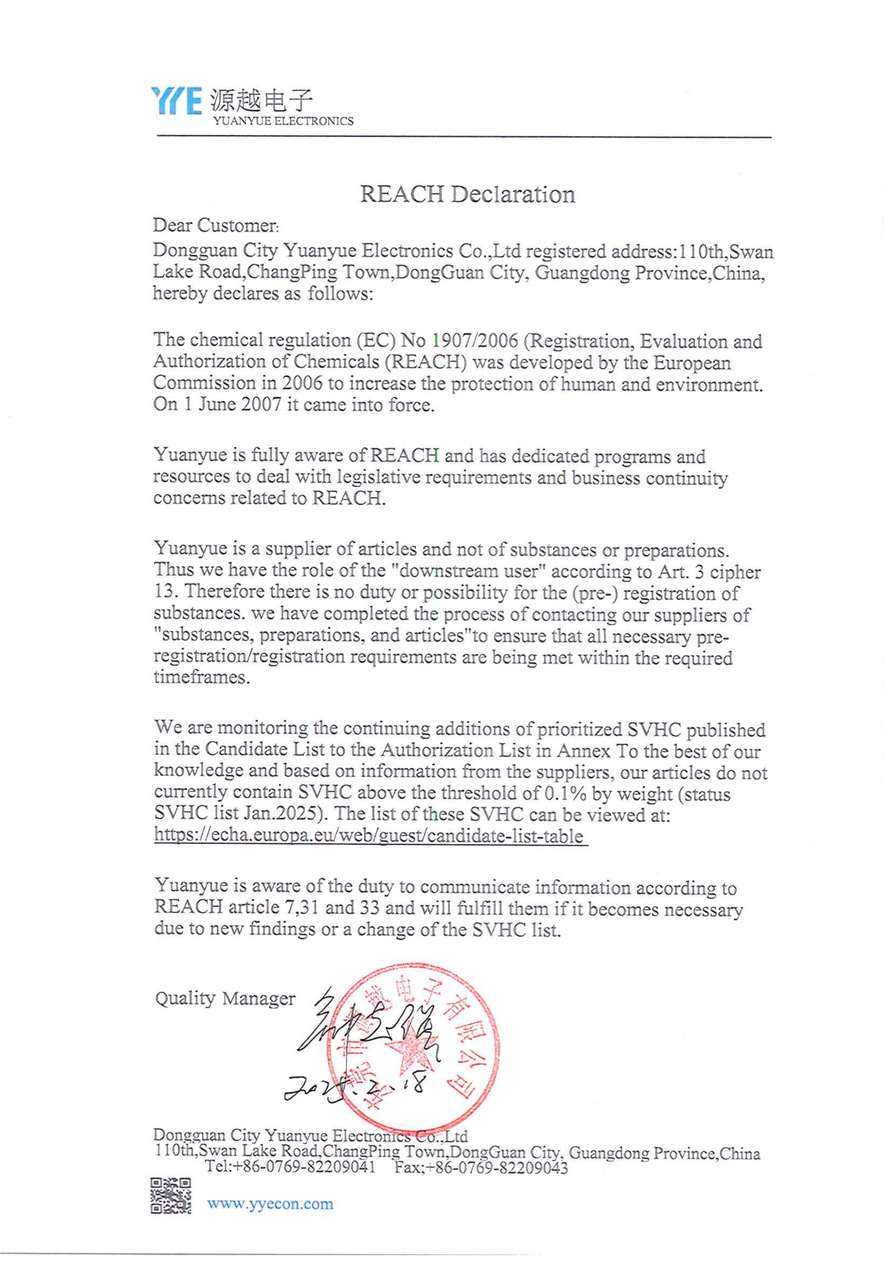 REACH Declaration