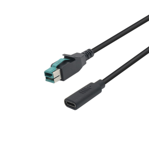 12V Powered Extension USB Cable with USB C Female Connector for Printer POS Devices