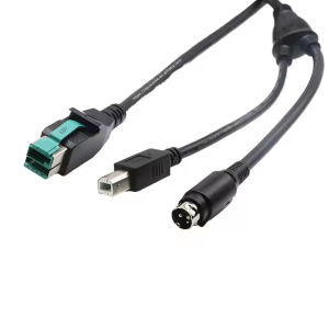 24V 12V USB to USB-B Male + DIN3pin Y-type data cable 1.8m for POS System