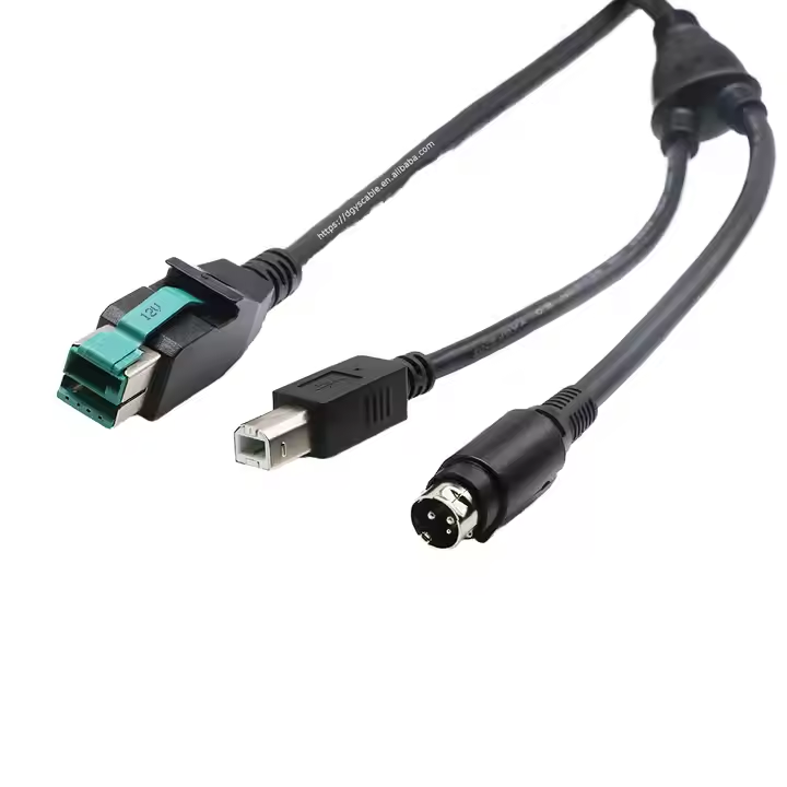 24V 12V USB to USB-B Male  + DIN3pin Y-type data cable 1.8m for POS System