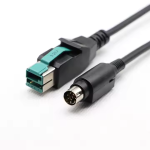 7ft Hosiden 12V powered USB male to Mini Din 8-pin male cable for Hosiden-compatible POS cable