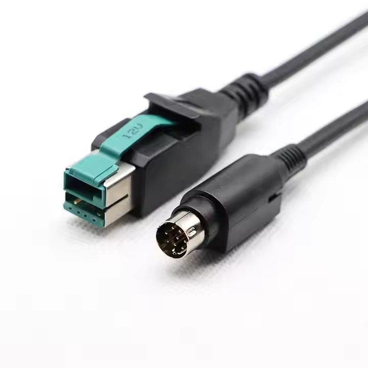 7ft Hosiden 12V powered USB male to Mini Din 8-pin male cable for Hosiden-compatible POS cable