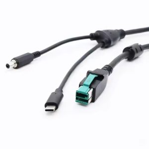 Powered USB 12V to DC 5.5×2.1mm+USB Type -C Cable for IBM Terminal Peripheral Cable