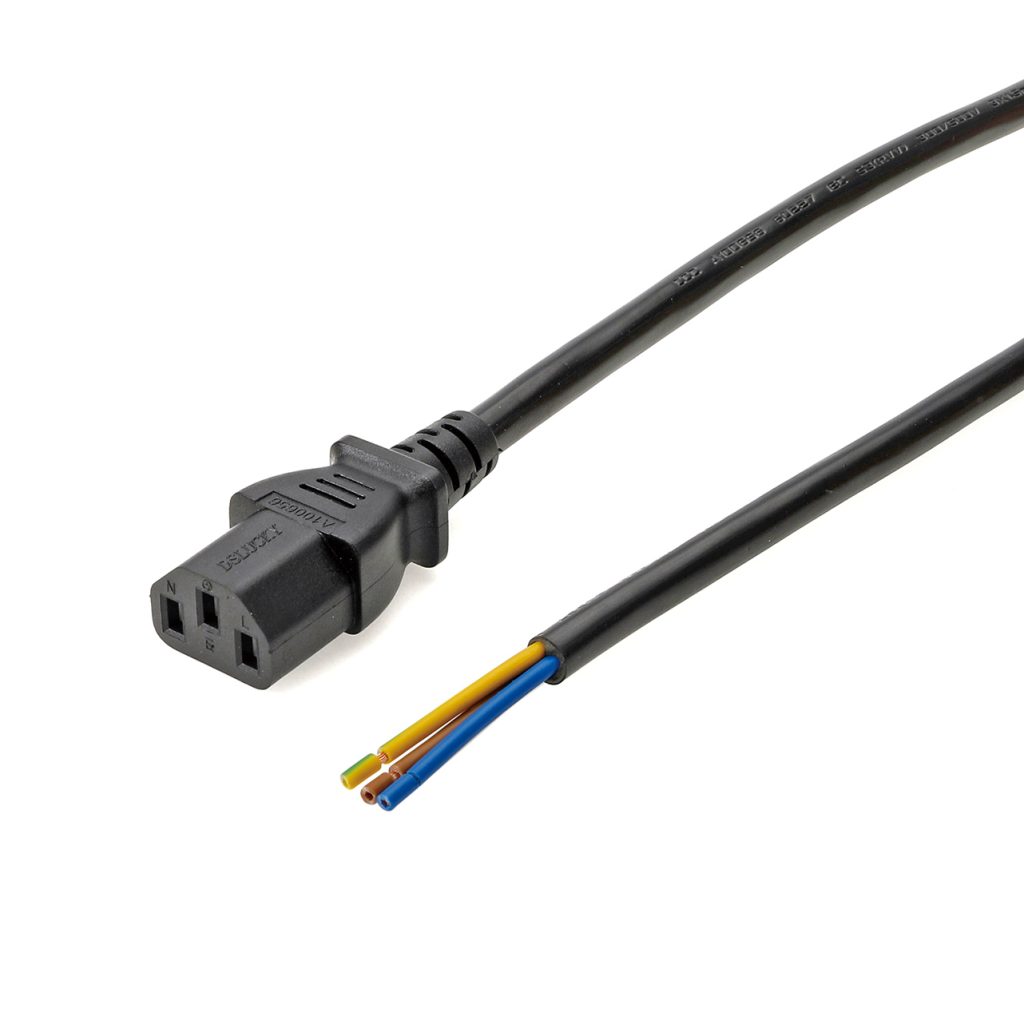 UL IEC C13 Female to Stripped Open End AC Power Cable Assembly