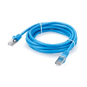 Deep Blue Cat6A SFTP Double-Shielded Network Patch Cable with Metal-Shelled RJ45 Plugs for 10Gbps High-EMI Telecom & Smart Lighting Environments