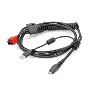 Heavy-Duty Coiled Spring Multi-Interface Diagnostic Cable Assembly with USB, Type-C, Red RJ45, and Integrated Ferrite Core for Handheld Scanner Systems