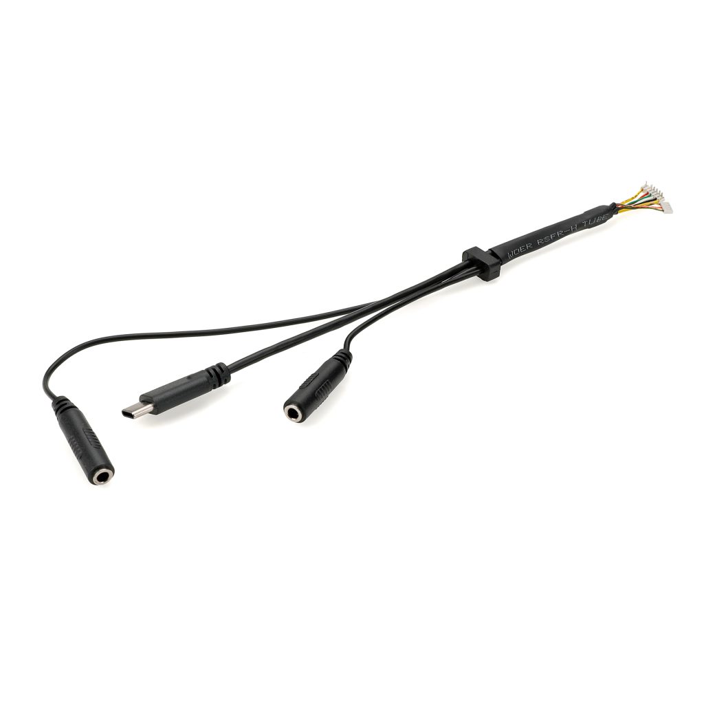 Custom USB Type-C to Dual Audio Video Splitter Interface Cable Assembly with Integrated Strain Relief