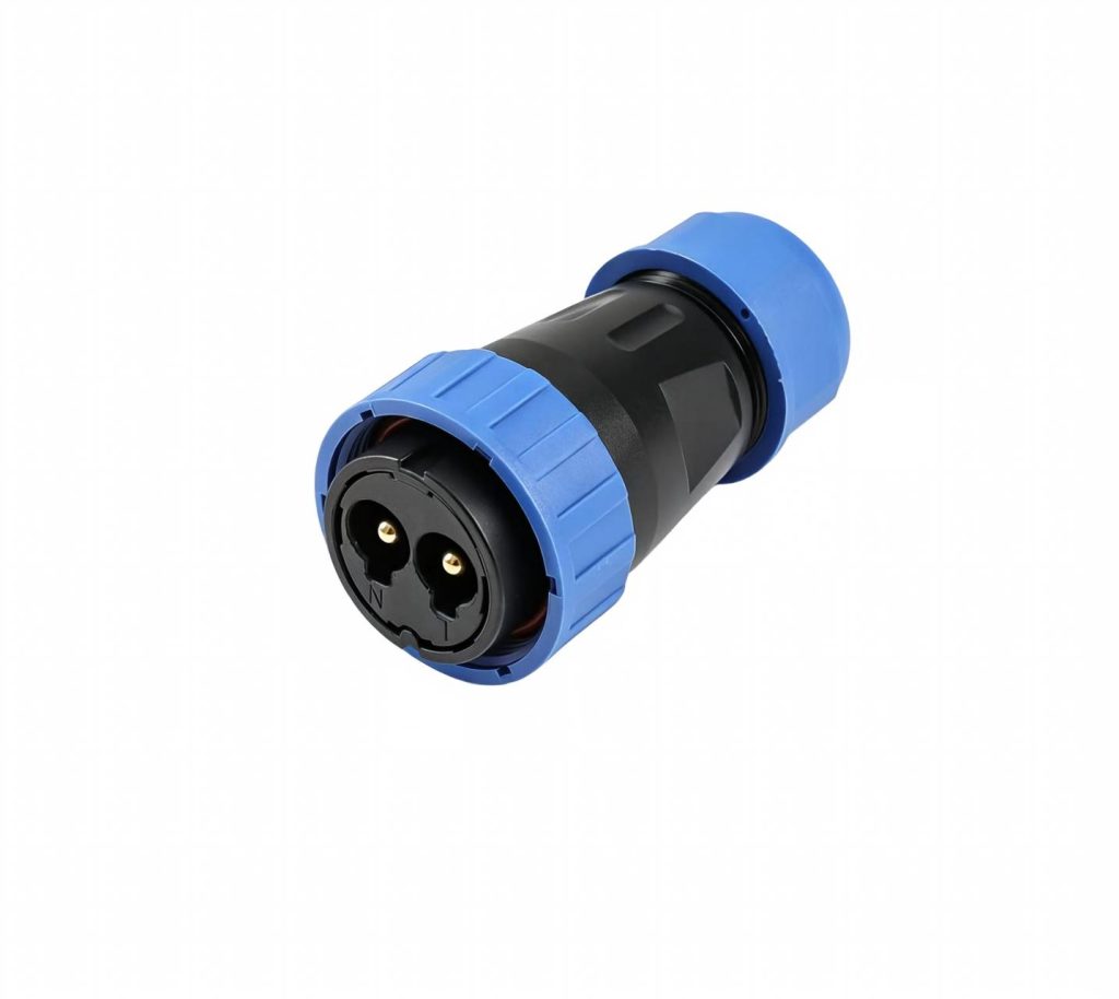 M25 2-Pin Field Assembly Waterproof Cable Connector Plug (L/N Markings) for Outdoor LED Floodlights, Solar Micro-Inverters, and Site Power Extension