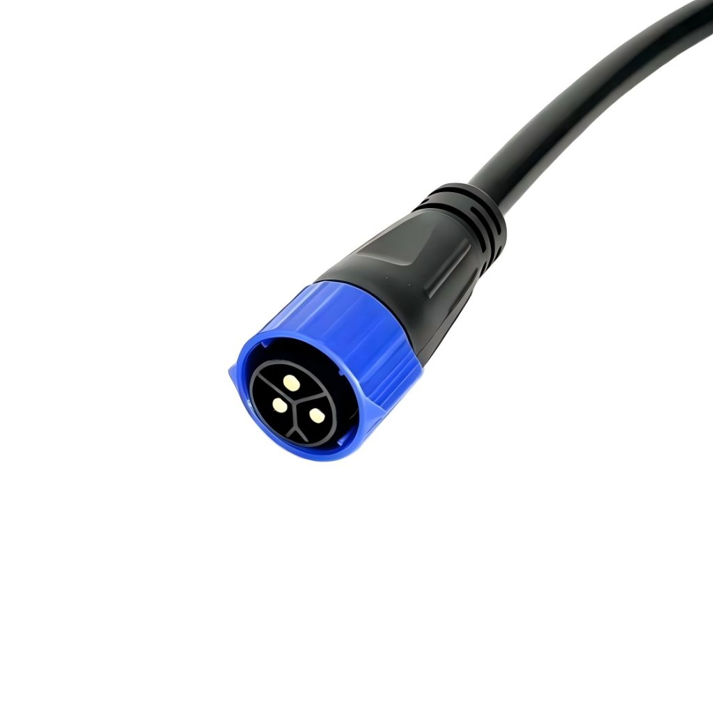 M25 3-Pin Overmolded Waterproof Cable Assembly with Blue Locking Nut for Outdoor LED Lighting, Micro-Inverters, and Industrial Machinery Power Transmission