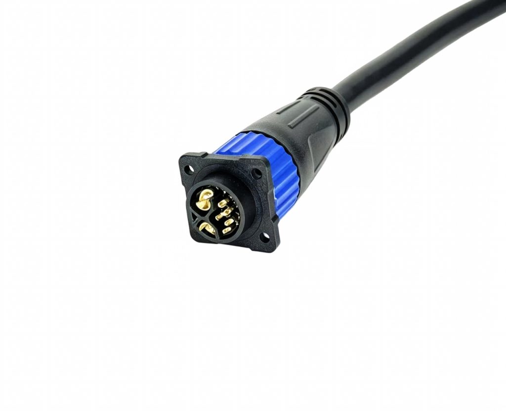 M25 2+6 Pin Hybrid Power & Signal Flange Panel Mount Overmolded Cable Assembly for Robotic Lawn Mowers, ESS Battery Packs, and Outdoor Automation