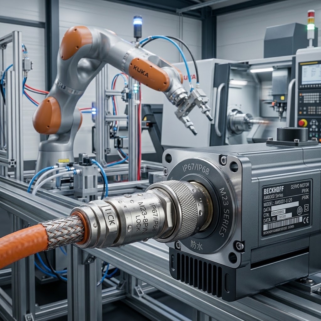 IP67/IP68 Waterproof M23 Circular Connectors for Servo Motors in Washdown & Harsh Environments
